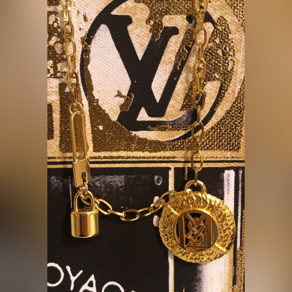 YSL Vintage Medallion with Love Lock Pendant Necklace (New) Gold